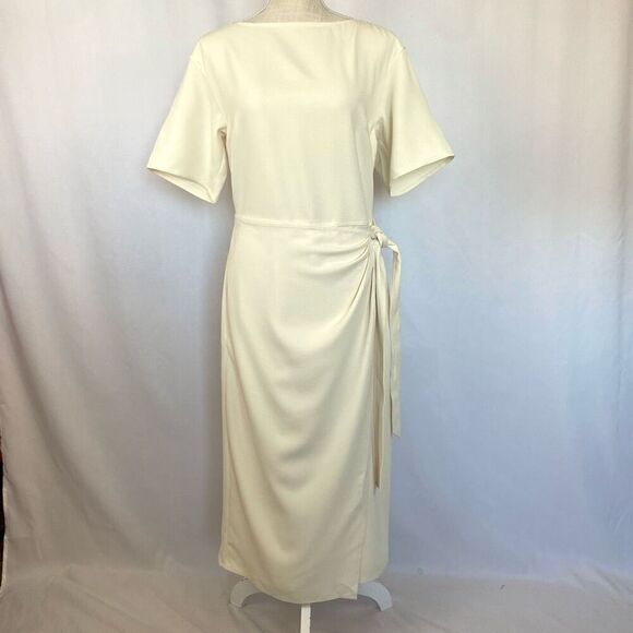 NWT Polo Ralph Lauren Midi Dress Cream White Faux Wrap Women 4 Classy Designer - Picture 3 of 17